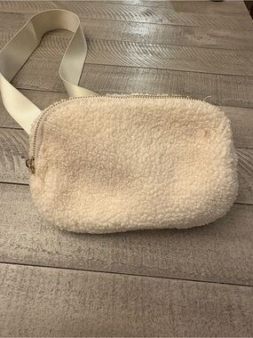 Cream Sherpa Crossbody Bag with Adjustable Strap